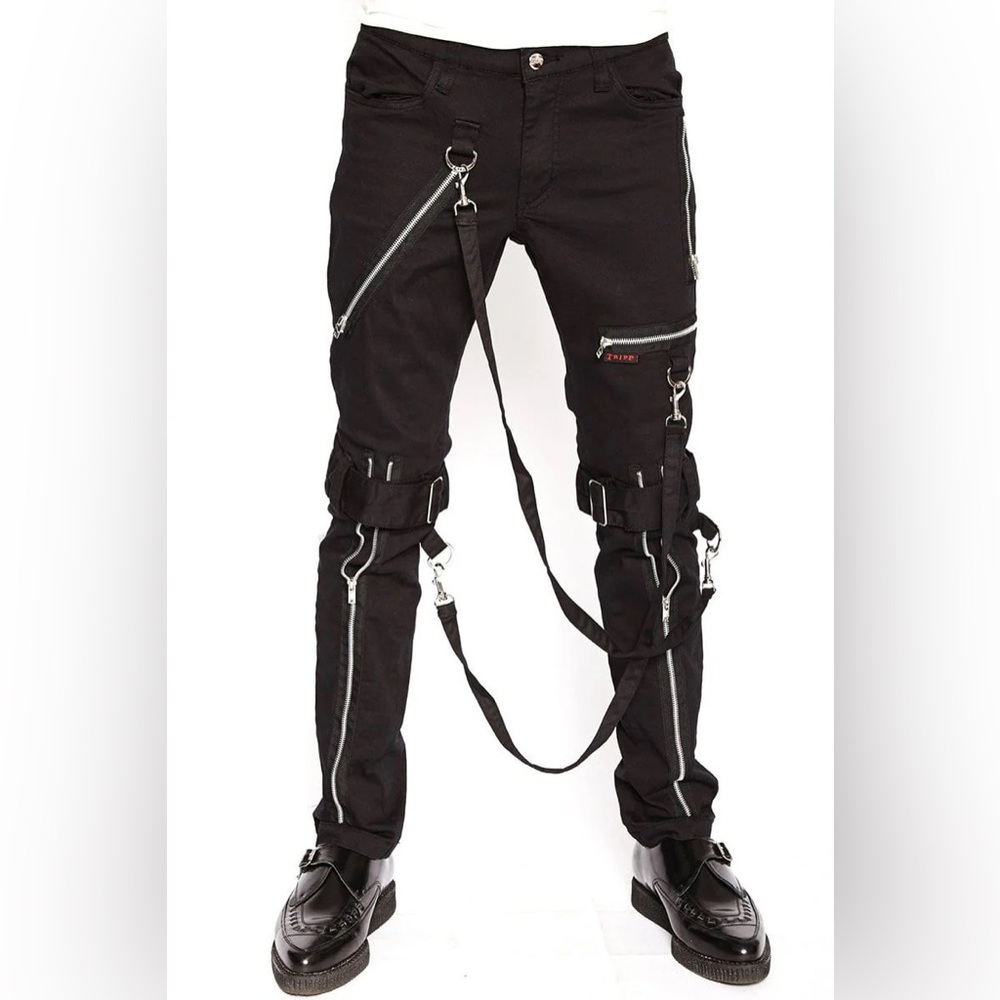 Tripp NYC Daang Goodman Black Strap Zipper Bondage Pants, Size 32